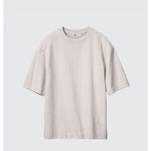 Uniqlo AIRism Cotton Oversized T-Shirt | Half-Sleeve in Light Gray - Size XS